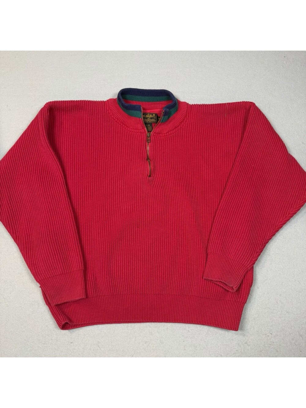 Vintage Eddie Bauer Sweater Mens XL Red 1/4 Zip Pullover Heavyweight Cotton